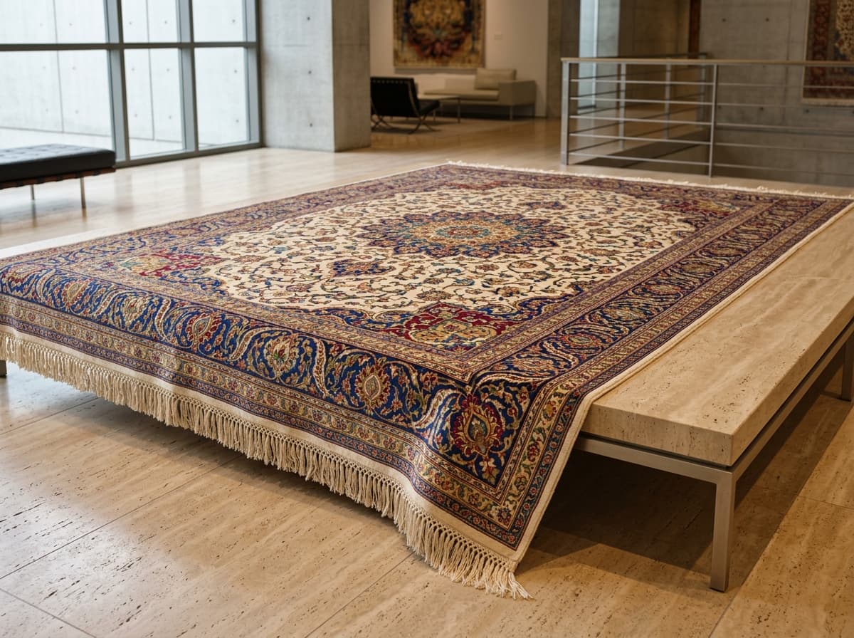 Grand Kashmiri Hand-Knotted Silk-on-Silk Carpet