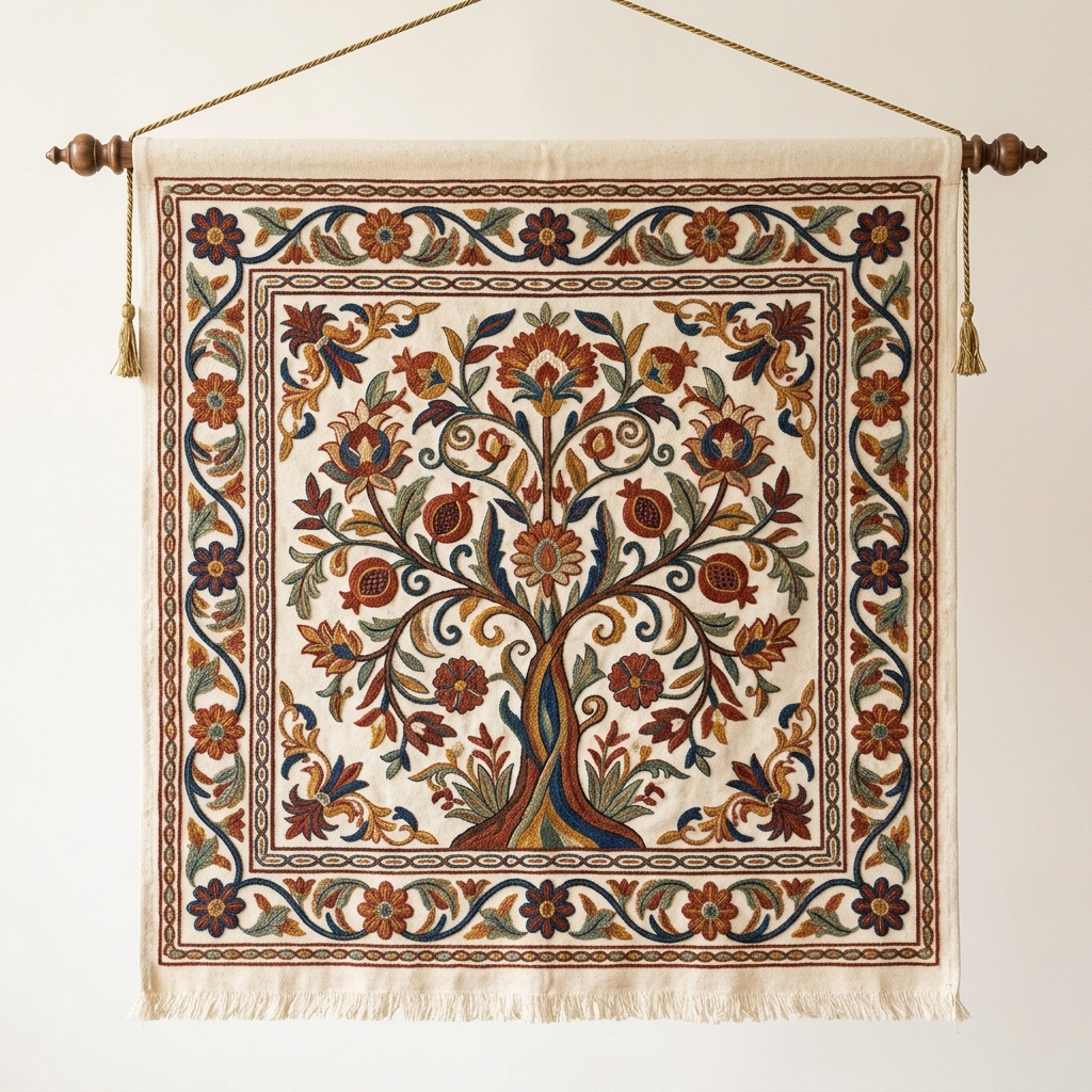 Kashmiri Crewel Embroidered Wall Tapestry