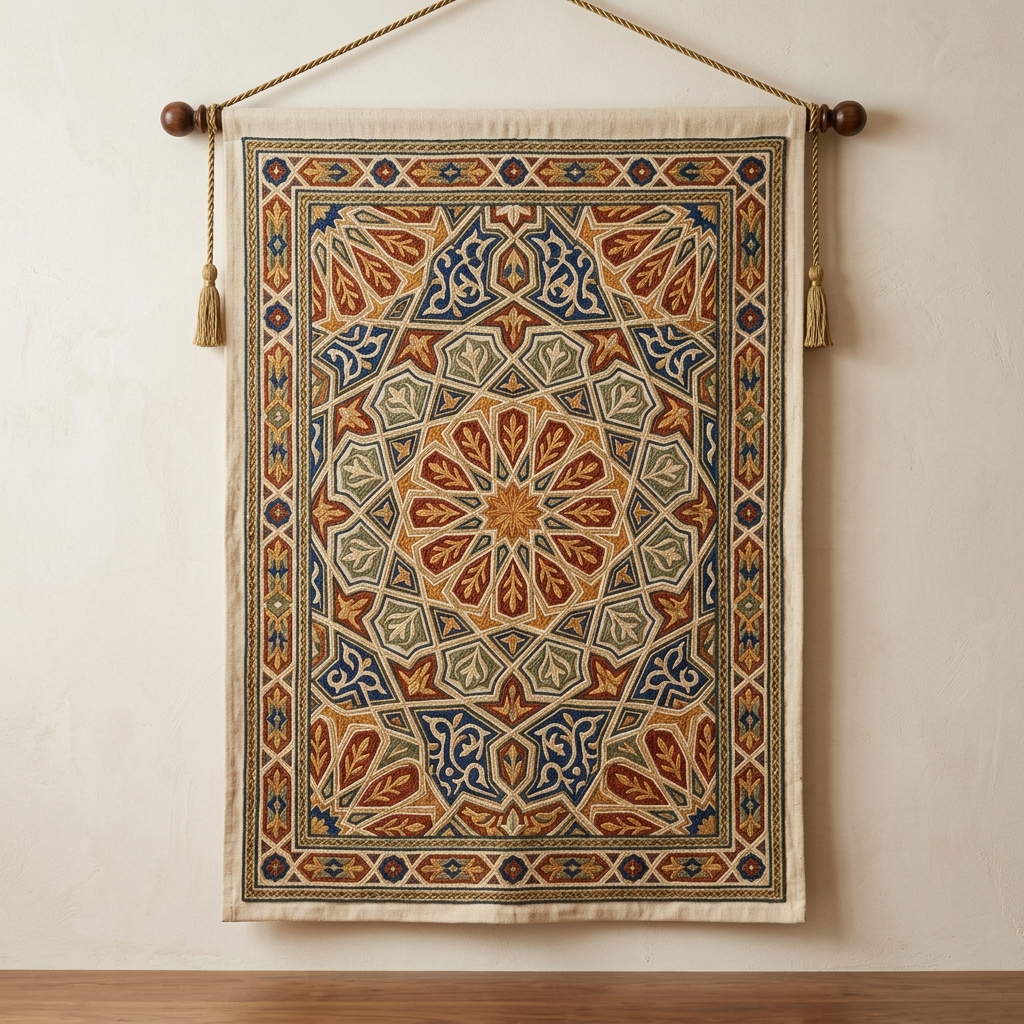 Kashmiri Aari Embroidered Arch-Pattern Wall Hanging Set