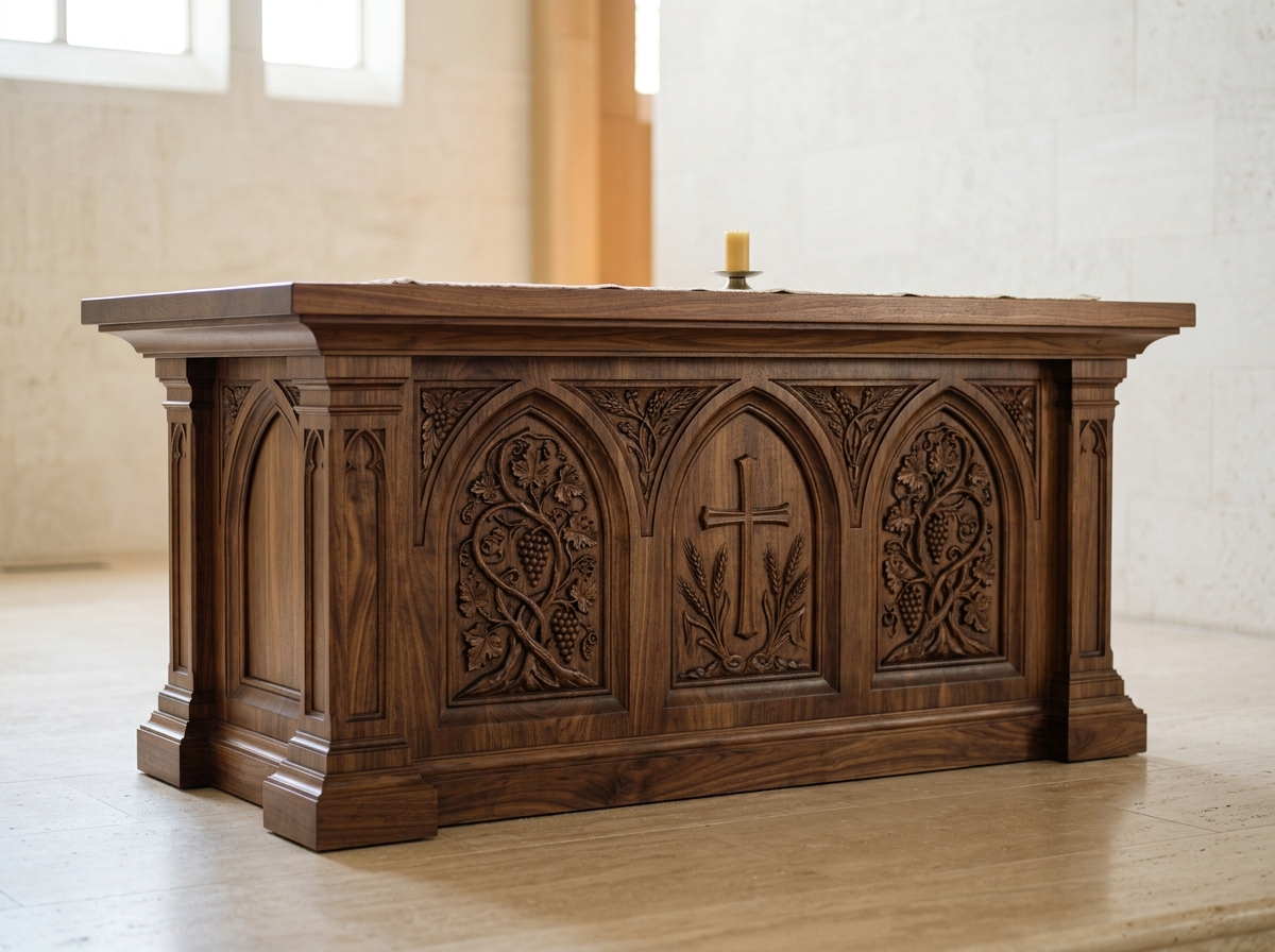 Hand-Carved Kashmir Walnut Church Altar