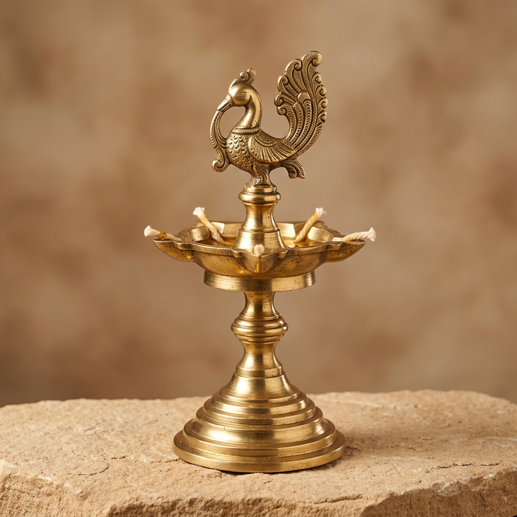 Moradabad Hand-Cast Brass Ritual Diya Lamp